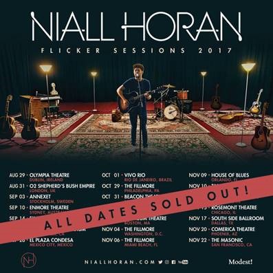 Com ingressos esgotados, Niall Horan inicia a turnê “Flicker Sessions 2017”, em Dublin. Show passa pelo Brasil em outubro