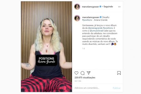 EX-BBB MARCELA MC GOWAN USA ÁLBUM “POSITIONS”, DE ARIANA GRANDE,  PARA DAR DICAS A SEUS SEGUIDORES