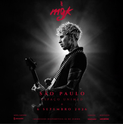O artista multiplatinado e indicado ao GRAMMY® mgk acaba de anunciar uma apresentação show na capital paulista como parte da turnê mundial “Lost Americana Tour”